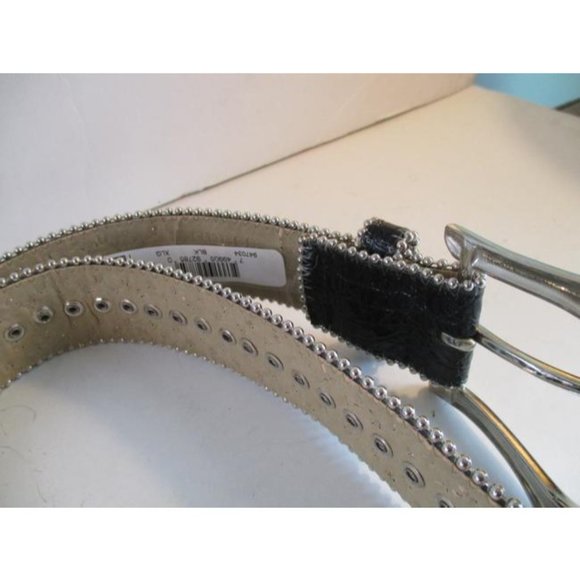 *Guess Black Rhinestone Studded Vintage Signature Silver Buckle Belt - Picture 6 of 9